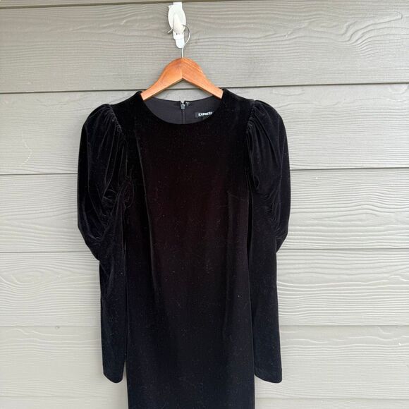 Express Balloon sleeve velvet mini dress - Picture 3 of 6